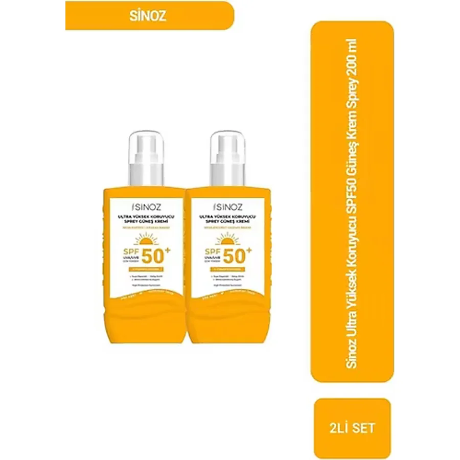 Sinoz Ultra Yüksek Koruyucu 200 ml 2 Adet 50 Faktör Sprey Güneş Kremi