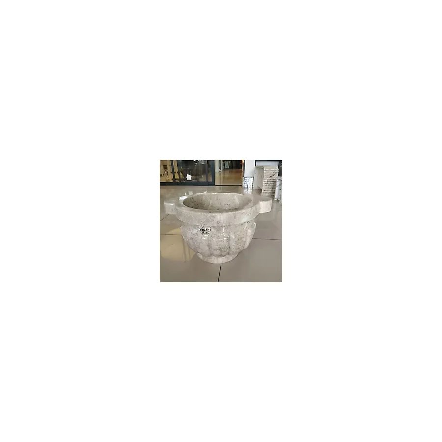 Sipahi Marble Bej Mermer Kavun Dilimli Ayaklı Köşe Kurna