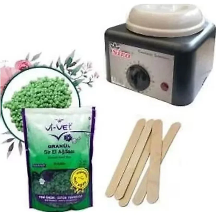 Sira Sir Ağda Isıtıcı Makine + Vi-Vet Granül Boncuk Ağda 250 G + Spatula x 5