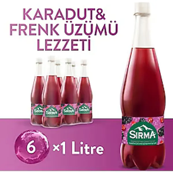 Sırma B+ Karadut & Frenk Üzümü Aromalı Maden Suyu 1 lt 6'lı