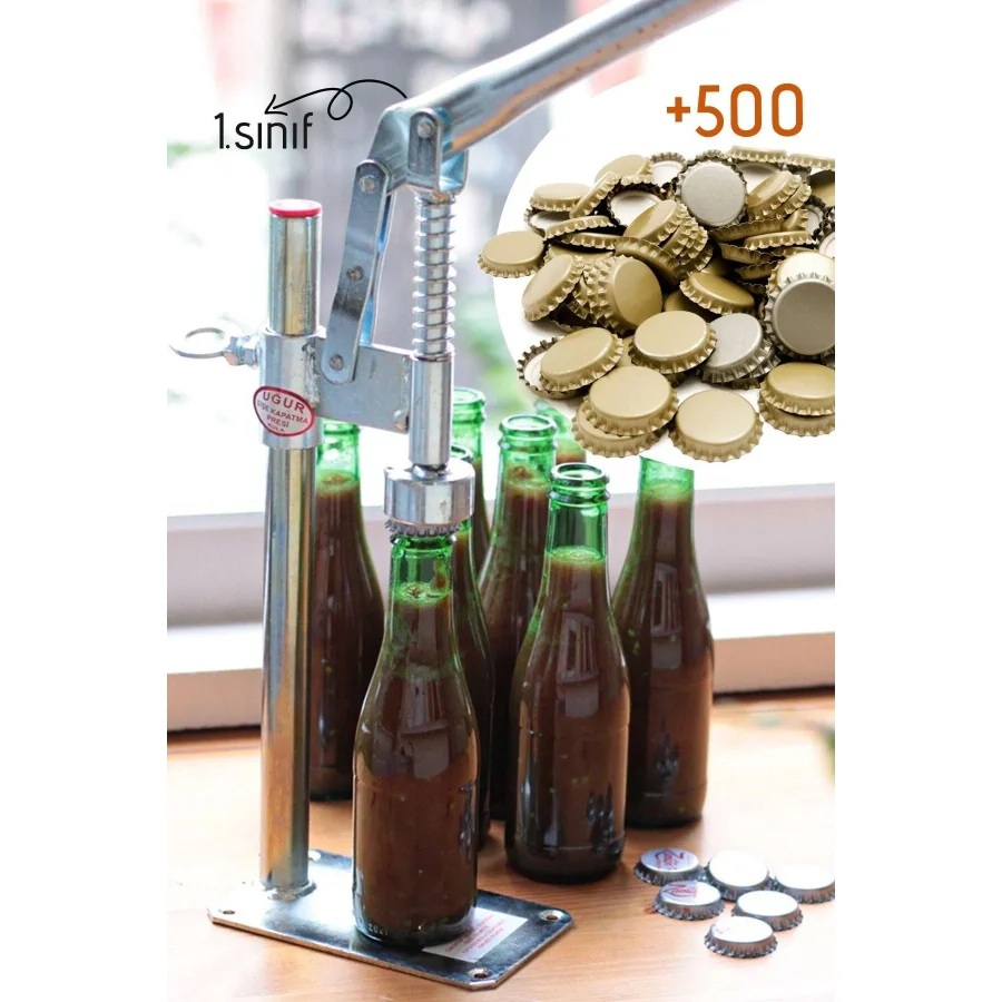 Şişe Kapatma Aleti 1.Sınıf Soda Gazoz Kapağı Kapama Makinesi 500 Adet Kapak