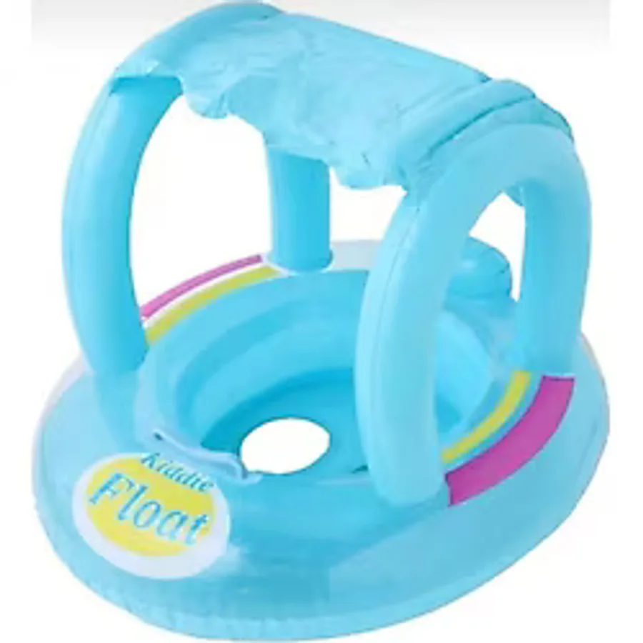 Şişme Gölgelikli Bebe Flotörü Bebek Simiti Baby Float Oturaklı Bebek Simidi - 1+ Yaş - Mavi