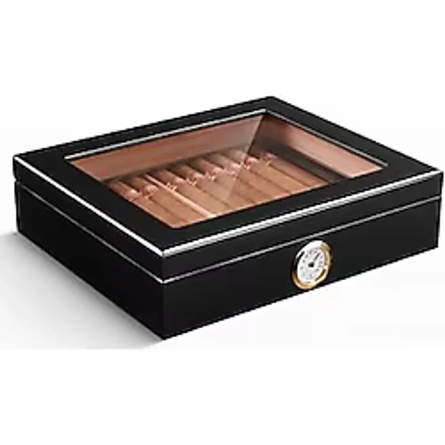 Siyah Camlı Kısa Humidor Puro Kutusu rc06sy
