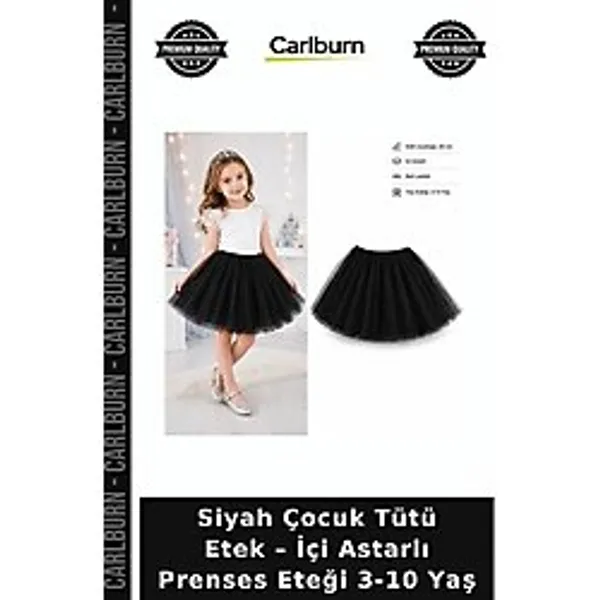 Siyah Çocuk Tütü Etek - İçi Astarlı Prenses Eteği 3-10 Yaş Kız Giyim Dans Kıyafeti Kostüm