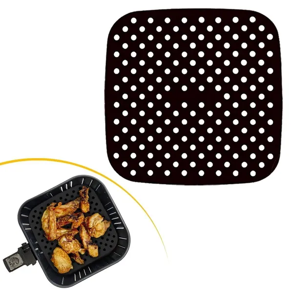 Siyah Isıya Dayanıklı Yıkanılabilir Silikon Fırın Ve Airfryer Kare Model Pişirme Matı 21,5 Cm (5372)