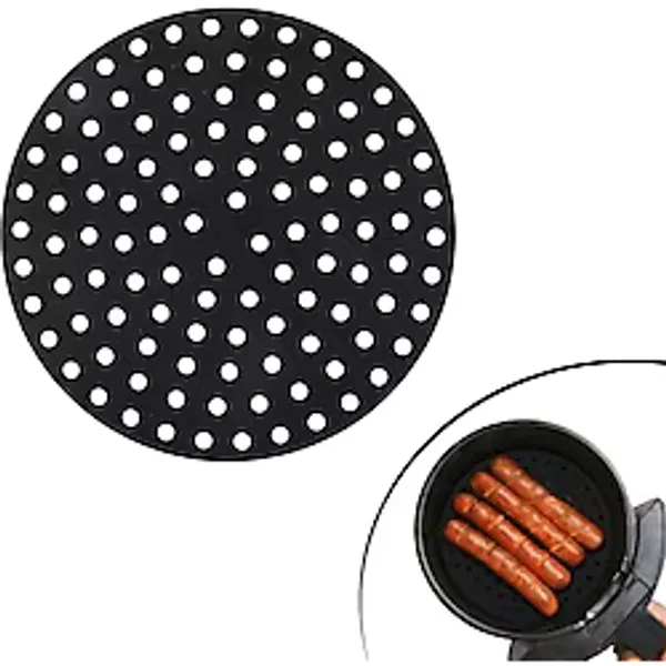 Siyah Isıya Dayanıklı Yıkanılabilir Silikon Fırın Ve Airfryer Yuvarlak Model Pişirme Matı 23 Cm (5264)