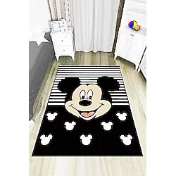 Siyah Kaymaz Tabanlı Yıkanan Miki Mouse Çocuk Halısı AR790