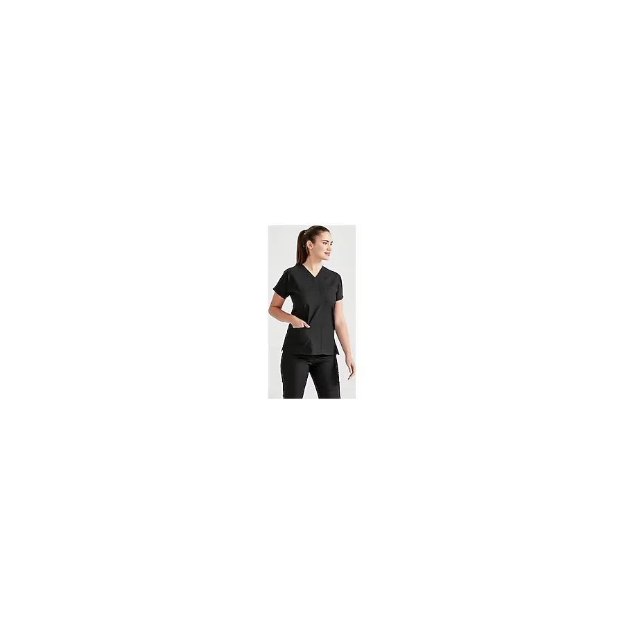 Siyah Likralı Medikal Doktor Hemşire Unisex Scrubs Yaka Forma Takım