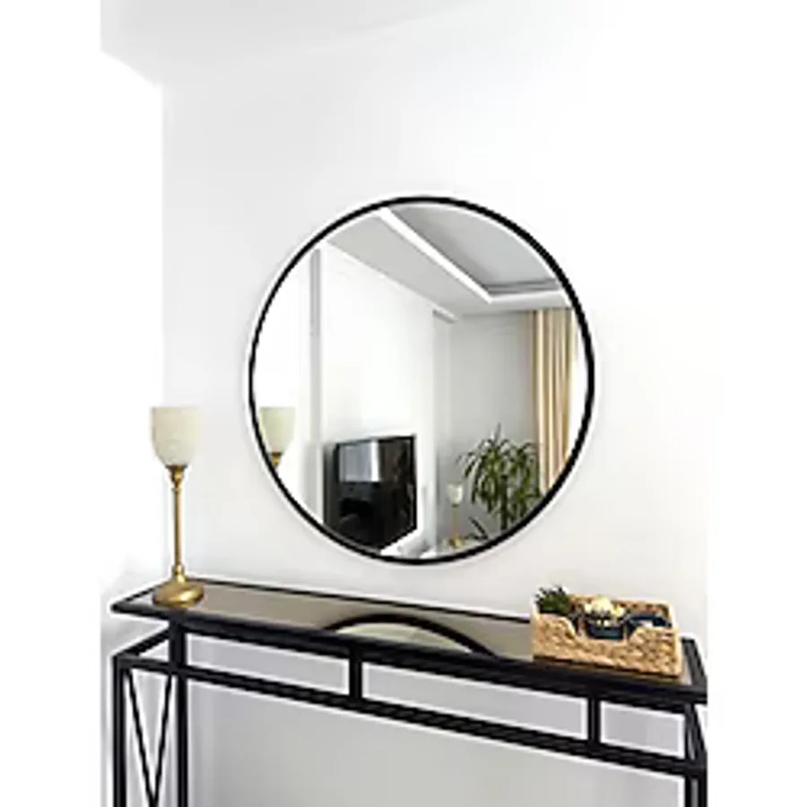 Siyah Metal Çerçeveli 80 cm Yuvarlak Ayna