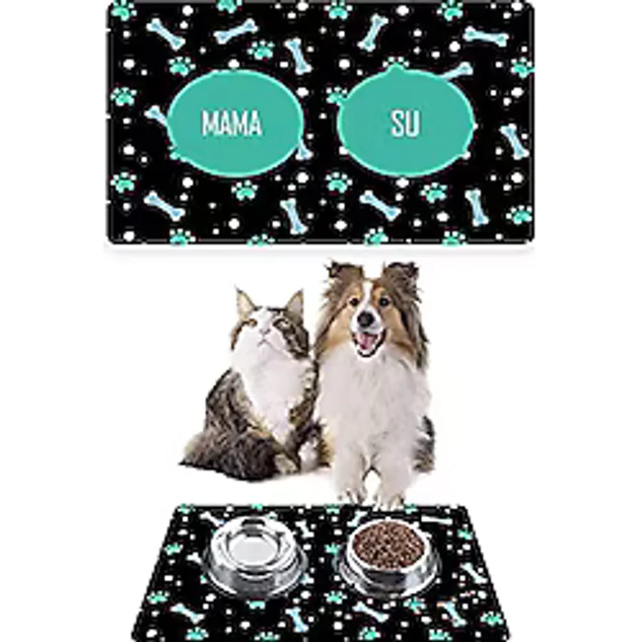 Siyah Renkli Kediler Kedi Köpek Mama Altlığı Mama Paspası 50x35cm