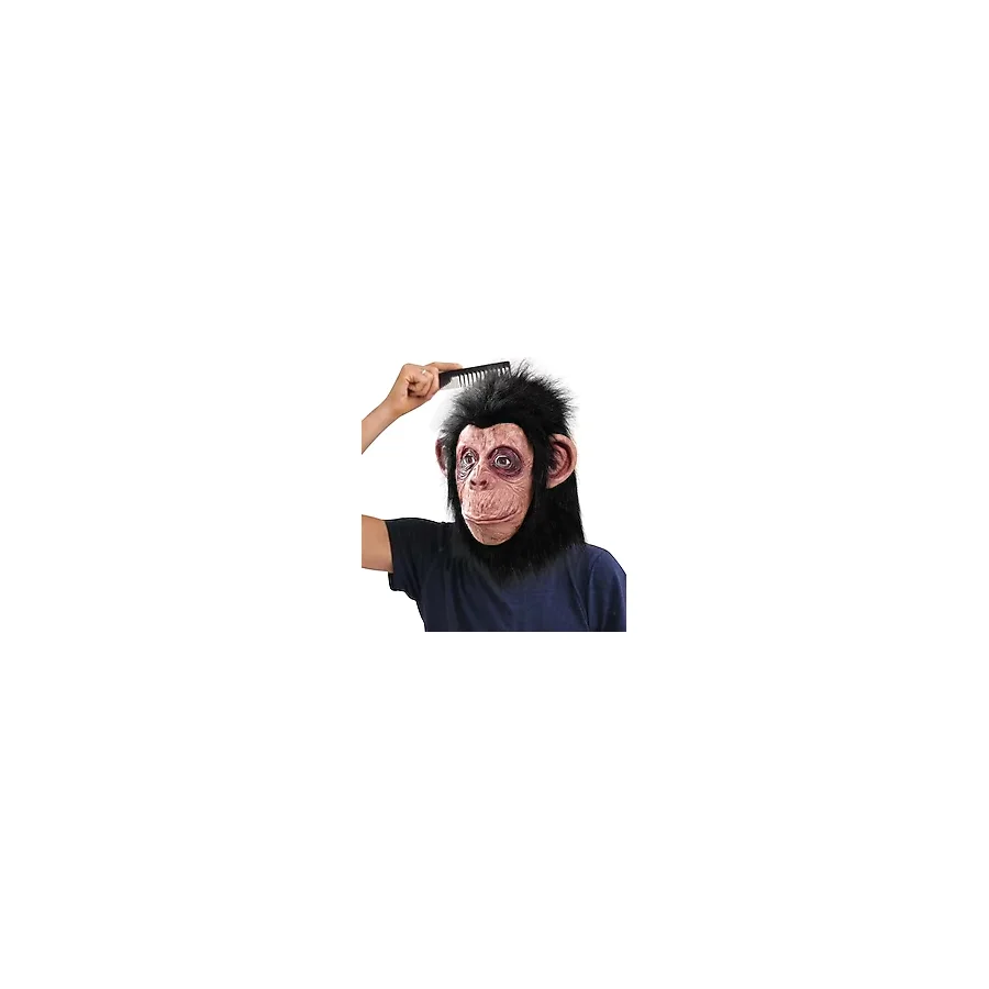 Siyah Sacli Kafaya Tam Gecmeli Lateks Sempanze Maskesi - Lateks Maymun Orangutan Goril Maske Et Maske
