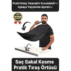 Siyah Sakal Kesme Örtüsü Vantuzlu Evde Pratik Saç Sakal Tıraş Önlüğü Berber Malzemeleri Traş Köpüğü siyah