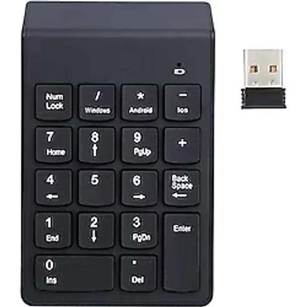 Siyah USB Kablosuz Numerik Klavye Keypad, USB Alıcılı Sayısal Tuş Takımı, PC Laptop Notebook İçin Kablosuz NumPad, Ev Ofis Muhasebe Kullanımına Uygun