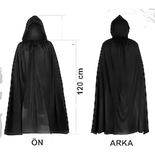 Siyah Uzun Pelerin 120 Cm Kapüşonlu - Cosplay Ve Parti Kostümü