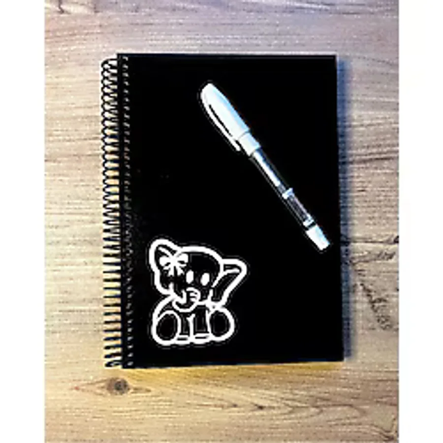 Siyah Yapraklı Defter Ahşap Kapaklı Anne Bebek Anı Defteri Fil Desenli Siyah Sayfalı Çizim Defteri
