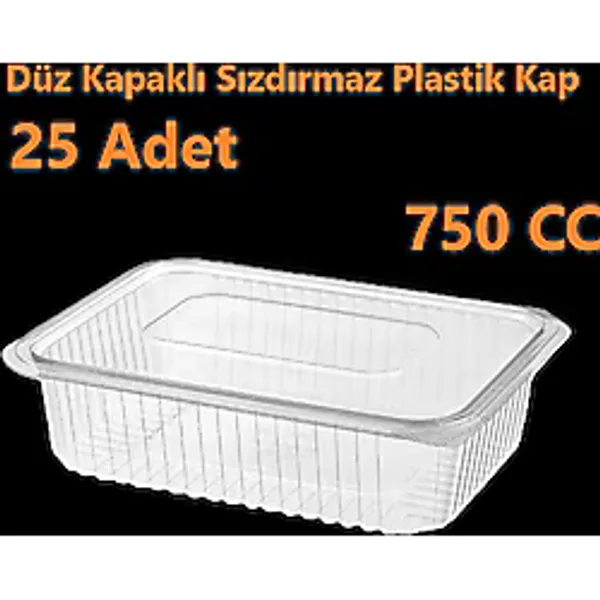 Sızdırmaz Düz Kapaklı Şeffaf Plastik Kap 750 Cc Gram Kapasiteli, 25 Adet, Gıda Saklama Ve Servis Kabı Şeffaf Gri