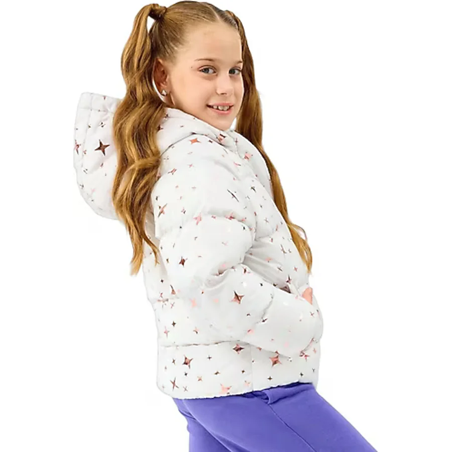 Skechers Puffer SK2520052-1040 Kapüşonlu Beyaz Çocuk Şişme Mont