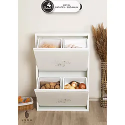 Skygo Leyl 2 Katlı 4 Bölmeli Beyaz Baskılı Metal Sebzelik - 100 x 26 x 62 cm Çok Amaçlı Dolap