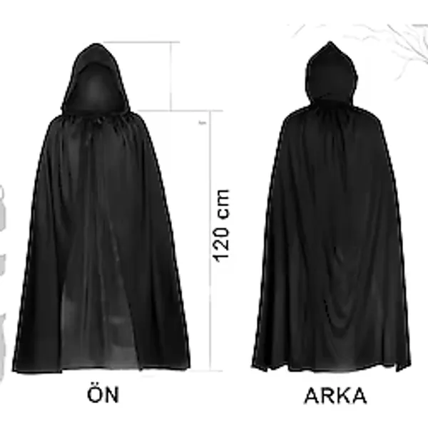 Skygo Siyah Uzun Pelerin 120 cm Kapüşonlu - Cosplay ve Parti Kostümü