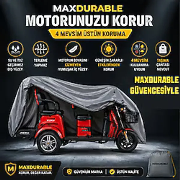 Skyjet Master Car 3 Tekerlekli 3 Kişilik Motosiklet Brandası Su Geçirmez 4 Mevsim Boya Dostu Motor Brandası + Taşıma Çantalı
