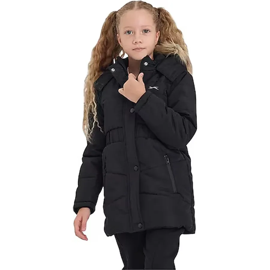 Slazenger Candy Kapüşonlu Siyah Çocuk Şişme Mont
