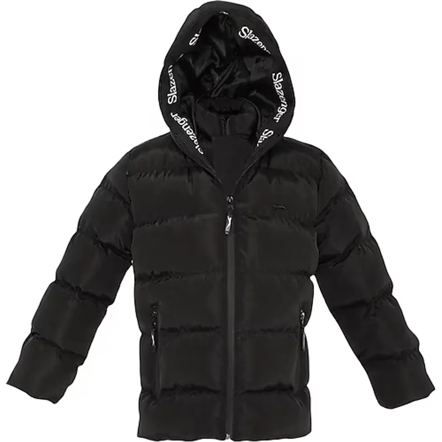 Slazenger Neons Kapüşonlu Siyah Çocuk Şişme Mont