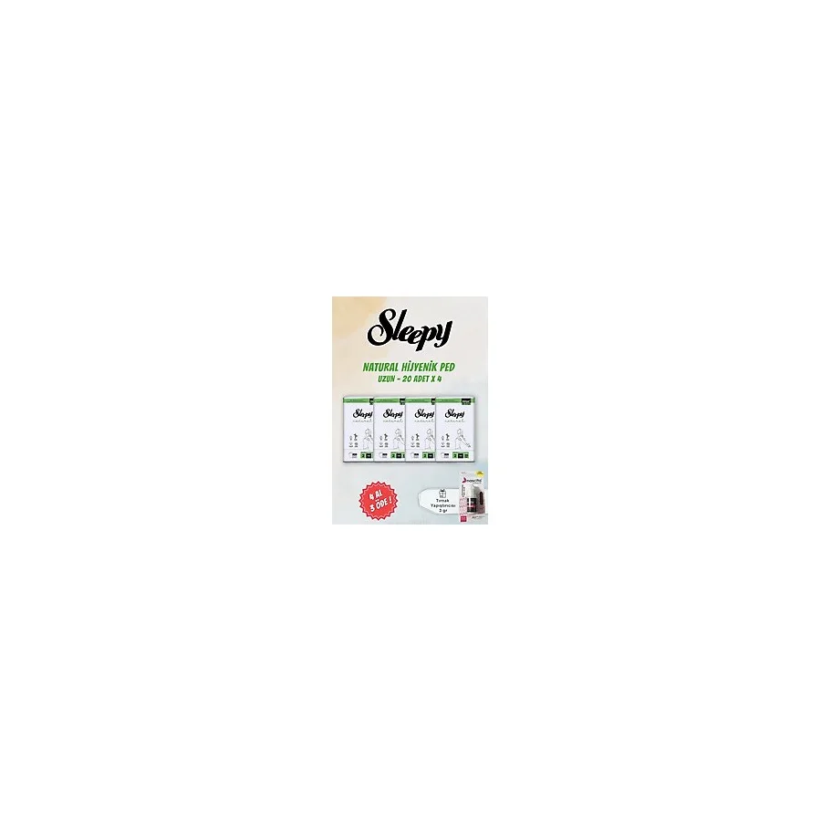 Sleepy 4 AL 3 ÖDE Natural Hassas Hijyenik Ped Uzun 20 Adet ve Tırnak Yapıştırıcısı
