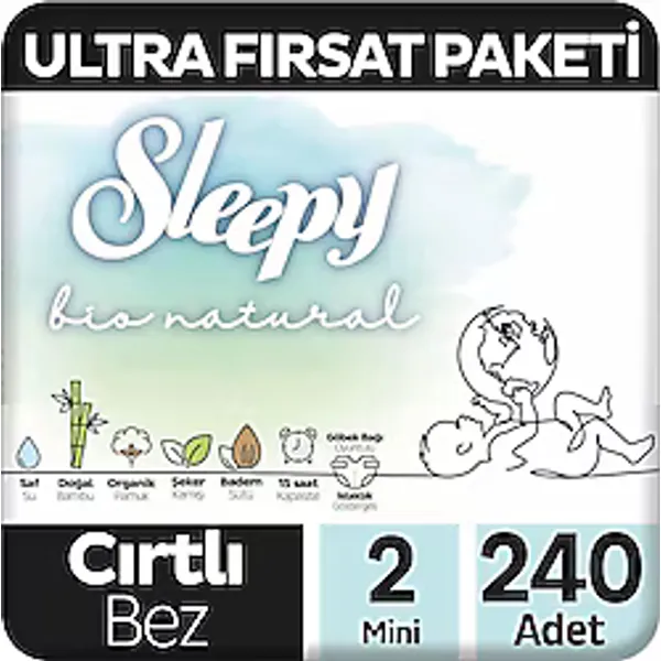 Sleepy Bio Natural 2 Numara Mini 48'li 5 Adet Bebek Bezi