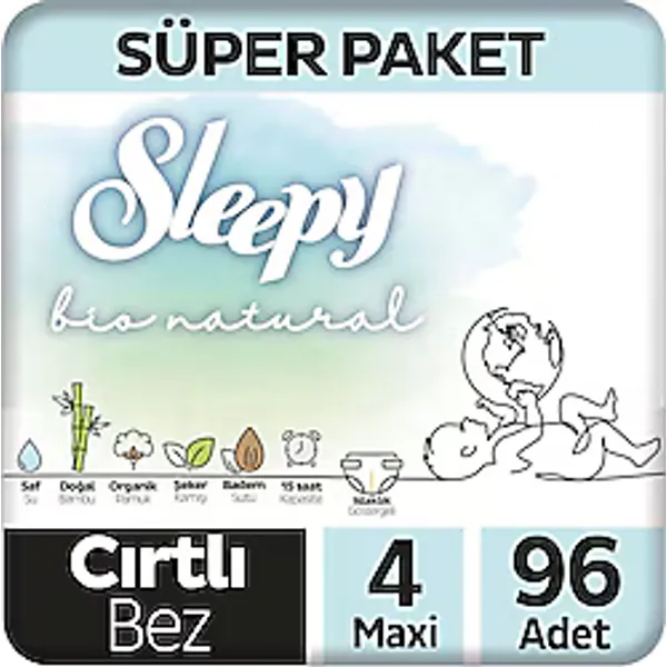 Sleepy Bio Natural 4 Numara Maxi 96'lı Bebek Bezi