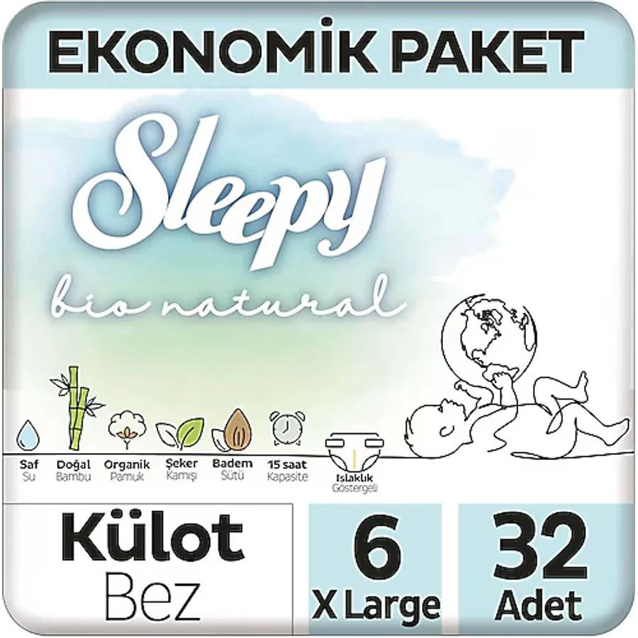 Sleepy Bio Natural 6 Numara X Large 32'li Külot Bez