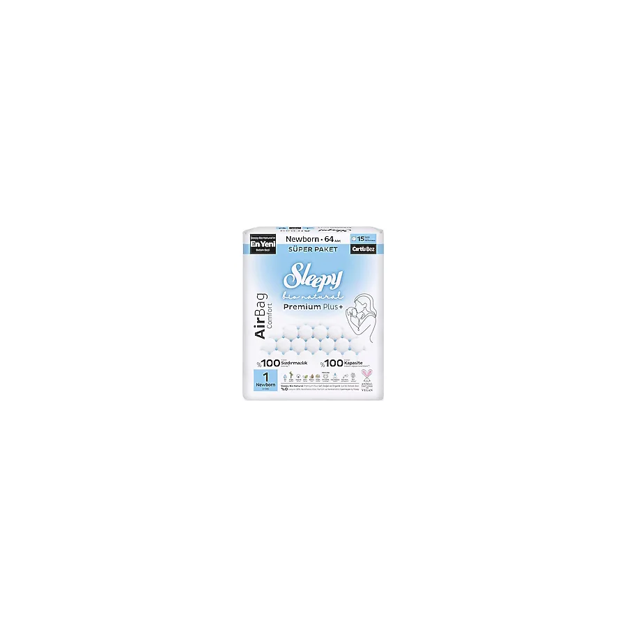 Sleepy Bio Natural Premium Plus Airbag Comfort 1 Numara Newborn 64'lü Bebek Bezi
