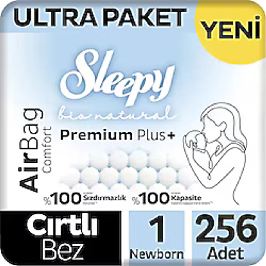 Sleepy Bio Natural Premium Plus Airbag Comfort 1 Numara Newborn 64'lü 4 Adet Bebek Bezi