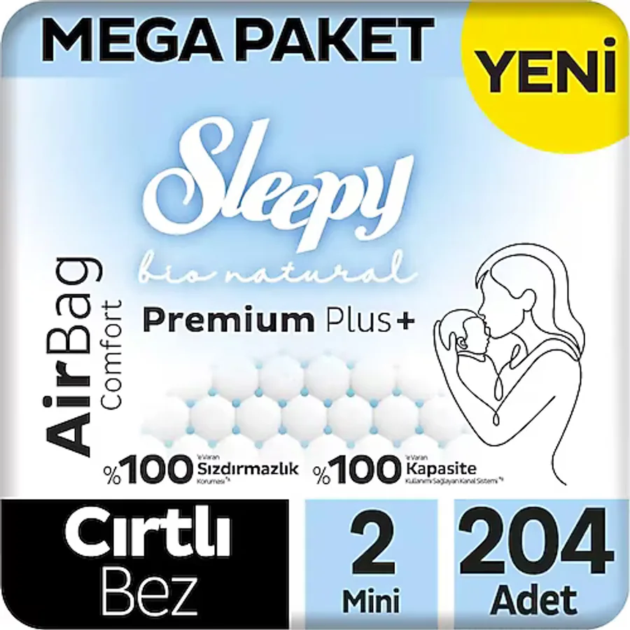 Sleepy Bio Natural Premium Plus Airbag Comfort 2 Numara Mini 68'li 3 Adet Bebek Bezi