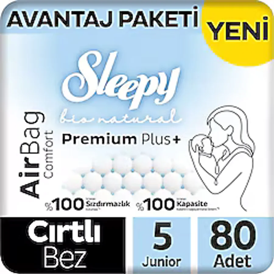 Sleepy Bio Natural Premium Plus Airbag Comfort 5 Numara Junior 40'lı 2 Adet Bebek Bezi