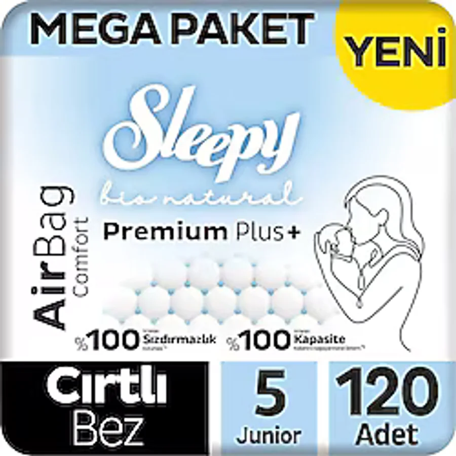 Sleepy Bio Natural Premium Plus Airbag Comfort 5 Numara Junior 40'lı 3 Adet Bebek Bezi