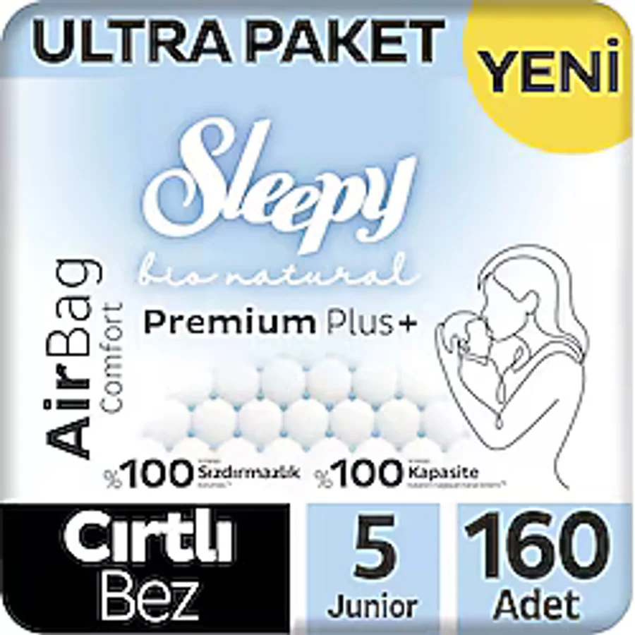 Sleepy Bio Natural Premium Plus Airbag Comfort 5 Numara Junior 40'lı 4 Adet Bebek Bezi