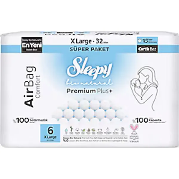 Sleepy Bio Natural Premium Plus Airbag Comfort 6 Numara X Large 32'li Bebek Bezi