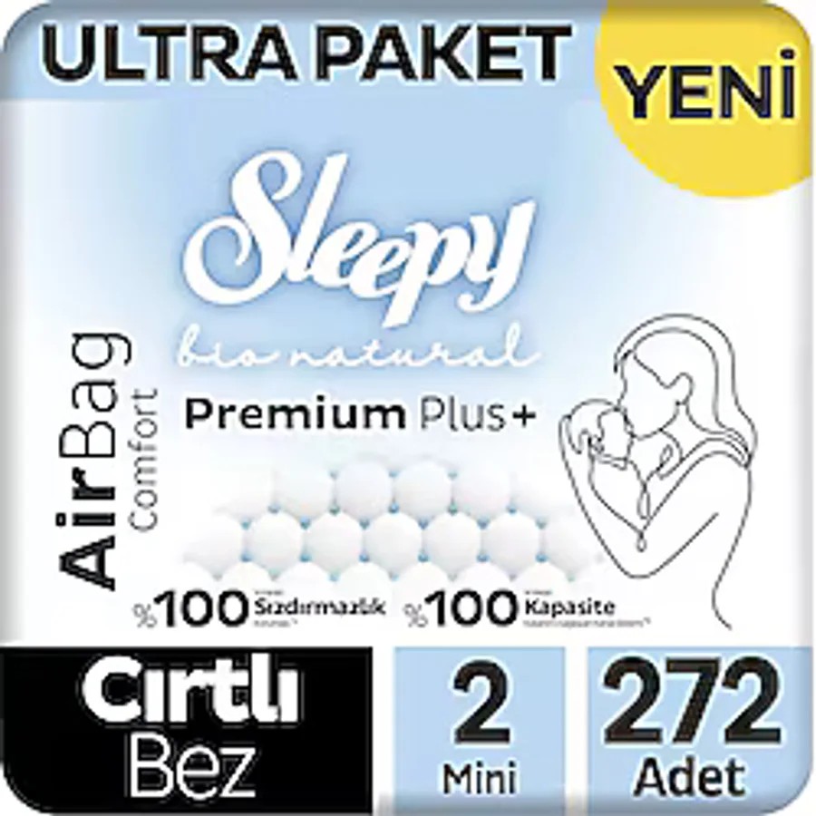 Sleepy Bio Natural Premium Plus Airbag Comfort Ultra Paket Bebek Bezi 2 Numara Mini 272 Adet
