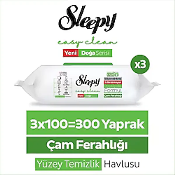 Sleepy Easy Clean Beyaz Sabun Katkılı Yüzey Temizlik Havlusu 3 Paket 300 Yaprak