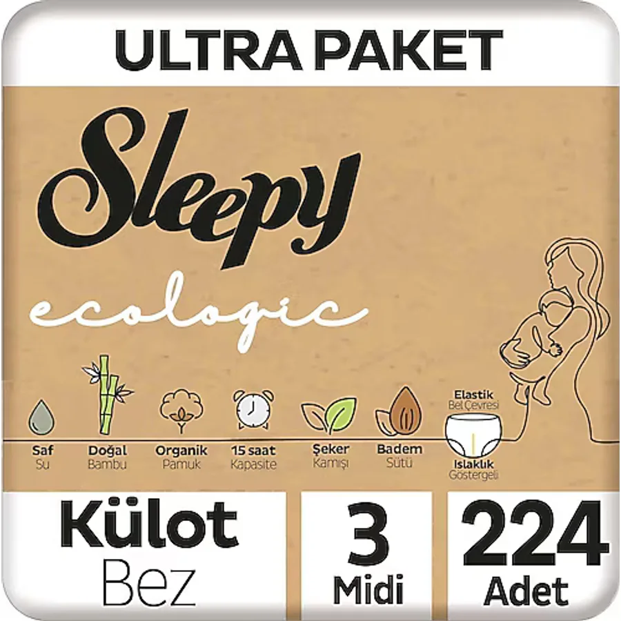 Sleepy Ecologic 3 Numara Midi 224'lü Külot Bez