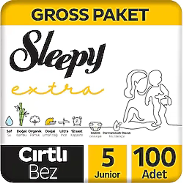 Sleepy Extra Günlük Aktivite Gross Paket Bebek Bezi 5 Numara Junior 100 Adet - 5 Beden