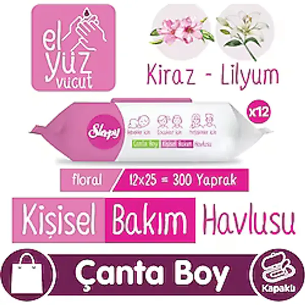 Sleepy Floral 25 Yaprak 12'li Paket Kişisel Bakım Havlusu