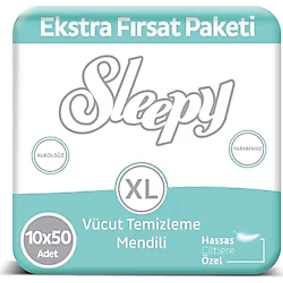 Sleepy Hassas Ciltlere Özel XL 50'li 10 Adet Vücut Temizleme Mendili
