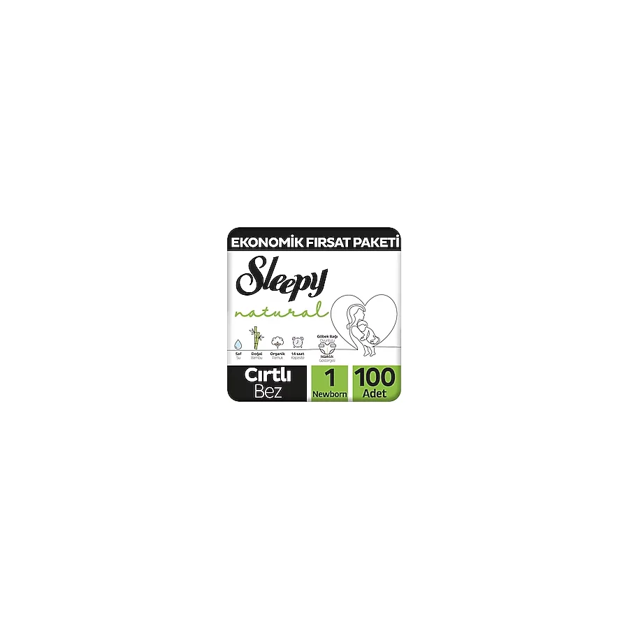Sleepy Natural 1 Numara Newborn Bebek Bezi 100 Adet Bantlı Bez 2 - 5 kg Ekstra Yumuşak