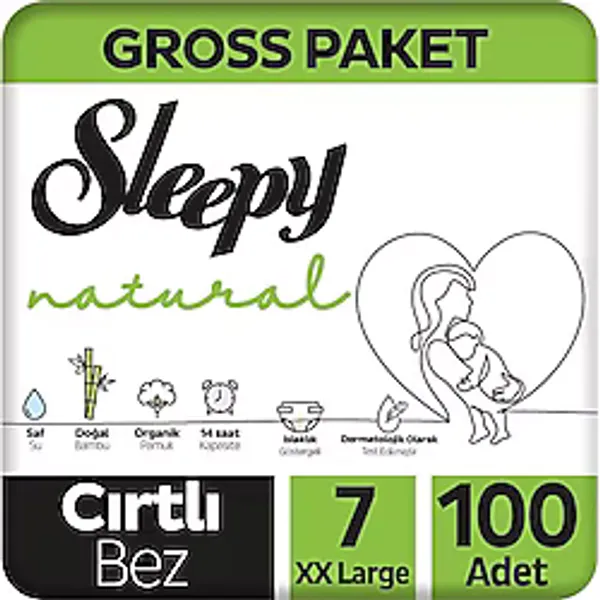 Sleepy Natural 7 Numara Xxlarge Bebek Bezi Bantlı Bez 20 - 30 kg Ekstra Yumuşak 100 Adet