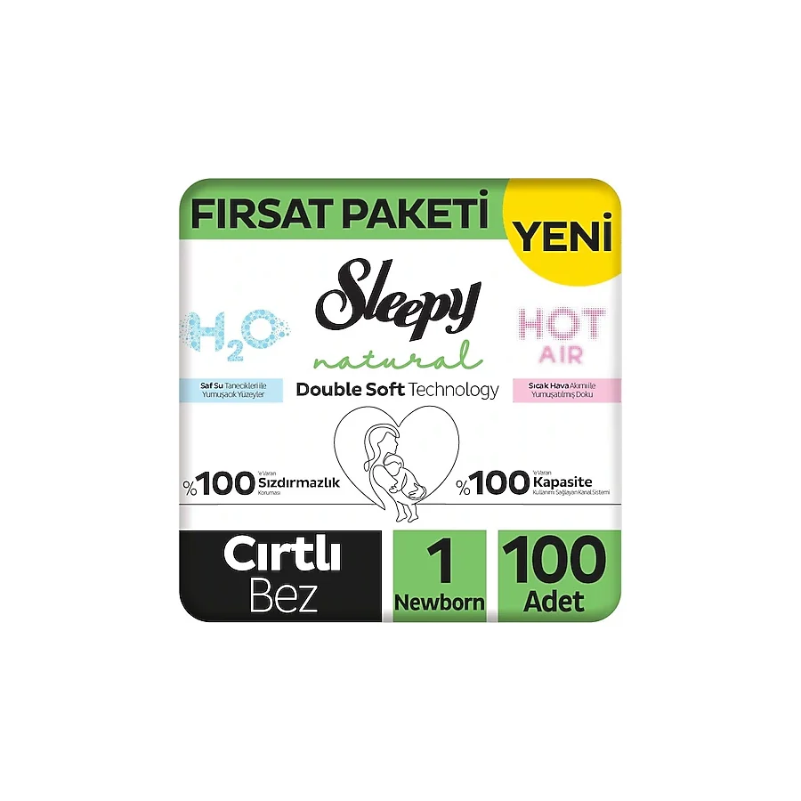 Sleepy Natural Double Soft 1 Numara Yenidoğan 50'li 2 Adet Bebek Bezi