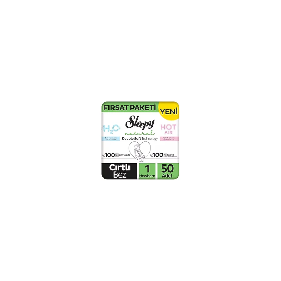 Sleepy Natural Double Soft 1 Numara Yenidoğan 50'li Bebek Bezi
