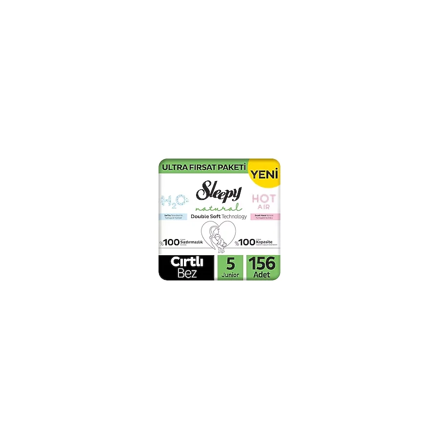 Sleepy Natural Double Soft Ultra Fırsat Paketi Bebek Bezi 5 Numara Junior 156 Adet