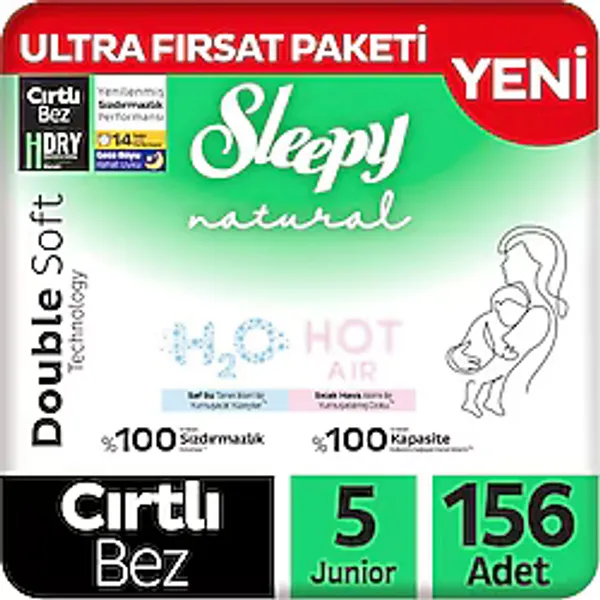 Sleepy Natural Double Soft Ultra Fırsat Paketi Bebek Bezi 5 Numara Junior 156 Adet - 5 Beden