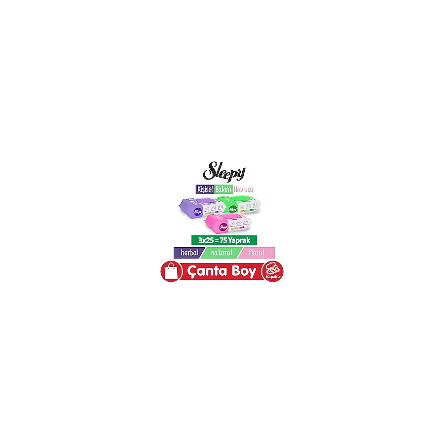 Sleepy Natural + Floral + Herbal Kişisel Bakım Havlusu Çanta Boy 6X25 (150 Yaprak)